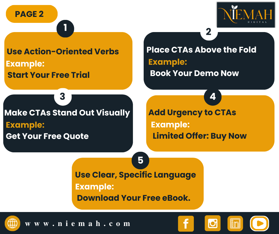 A Common website mistake to avoid is not having clear CTAs. Your CTA should be prominent, action-oriented, and compelling. 